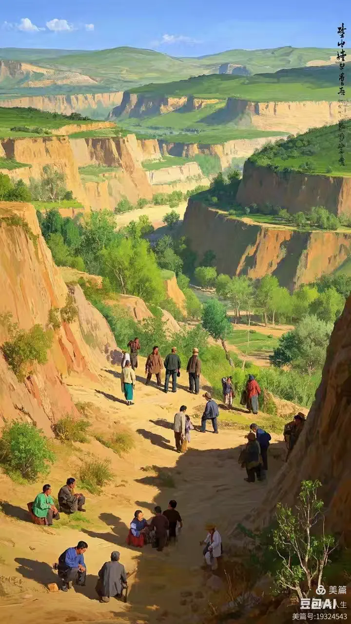 黄土高原风情场景at绘画